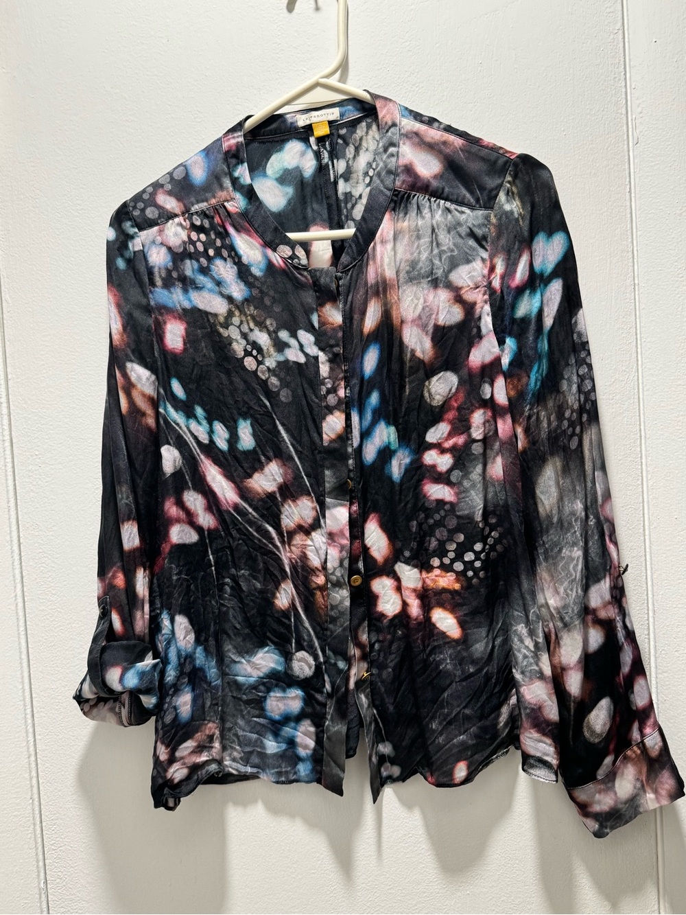 leifsdottir silk Black Abstract Multi-Color Button-Front Blouse